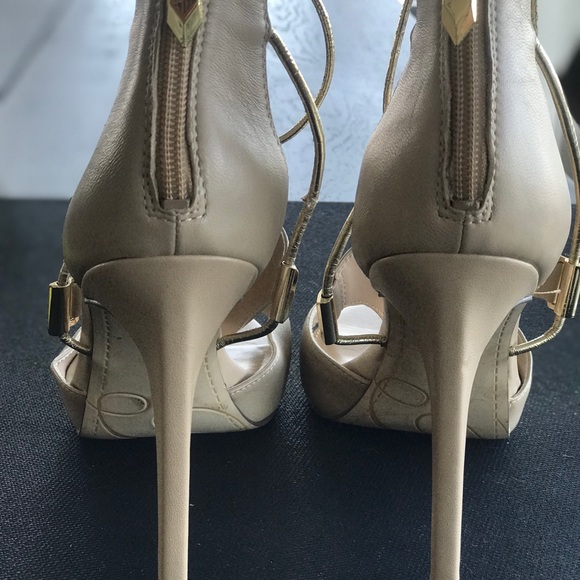 Tan and Gold strappy heels - Picture 6 of 6